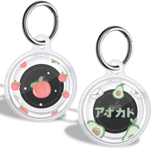 DiyGody 2 Pezzi Custodia Trasparente per Apple Airtags con Portachiavi, Accessori GPS Tracker con Motivo di Pesca Avocado per Animale Domestico/Zaino, Cover Protettiva in Silicone Lavabile AntiGraffio