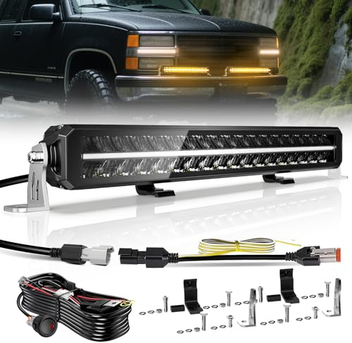 CO LIGHT Barre LED 21 120W 26000LM Longue Portée 1200M IP68 Feux Anti-Éblouissement DRL Double Rangée 12V 24V pour Camion Tracteur 4x4 SSV Quad Homologué ECE avec Faisceau de Câblage