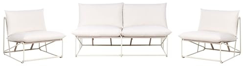 Beliani Low Oversized Sofa and 2 Chairs Set Metal with Seat Backrest Cushions Indoor Outdoor Furniture Armless Garden Beige Pico