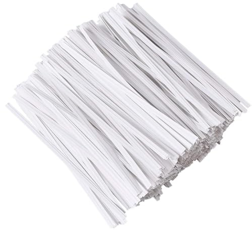 kkrrammii 1000 Stück 10,2 cm Twist-Binder, wiederverwendbar, PET-Eisendraht, Beutelbinder für Brot, Süßigkeiten, Kaffee, Party, Leckerei-Tüten, Pflanzenkabel, DIY-Verpackung, Dekoration (weiß)