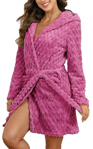 MOKBAY Vestaglia Pile Donna Calda Accappatoio Casa Pile con Tasche Vestaglia Morbido Invernale con Cappuccio