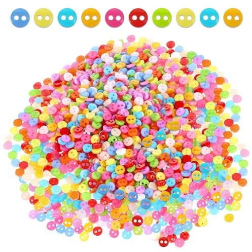 6mm Bunte Knöpfe zum Basteln 1000 Stück Kleine Runde Bastelknöpfe Mini Bunt Farbige Winzige Knopf 2 Löcher für DIY Handwerk