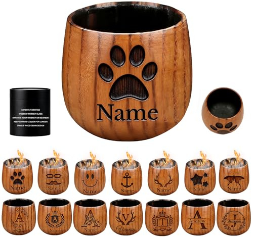 Verres à whisky personnalisés en bois carbonisé avec initiale personnalisée pour homme, cadeau pour mariage, papa, mari, grand-père
