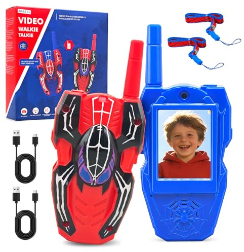 Video Talkie Walkie Enfants, Talkie Walkie Enfants Rechargeable avec Vidéo & Caméra HD, par USB-C avec Écran IPS 2 Pouces Changeur de Voix pour Le Camping, lesVoyages, Cadeau pour Enfants