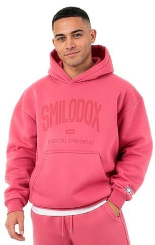 SMILODOX Hoodie Herren Oswin, Oversized Fit Kapuzenpullover mit Frontprint & gesticktem Patch, Tunnelzug-Kapuze, Sweater mit Kängurutasche, Rippbündchen, weiches Sweatmaterial, lässiger Look