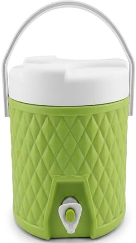 The-rmos Borraccia Termica grande 9 Litri con Rubinetto Contenitore Frigo Acqua Maniglia in Plastica Bocca Larga Tappo e Contenitore Porta Oggetti (verde)