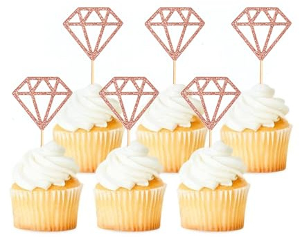 24Pcs Diamond Ring Cupcake Toppers Wedding Diamond Glitter Cake Toppers Decorations for Wedding Engagement Party Anniversary Party Supplies