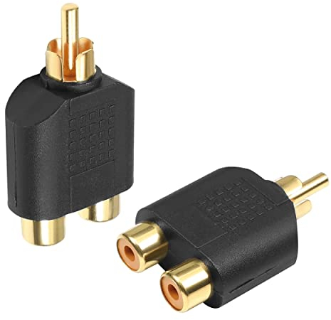 CABLEPELADO Adaptador audio Macho a 2 Hembra | Splitter | Apto para subwoofer, amplificador, TV, reproductores CD/DVD | Estéreo | 1 Unidad (Dorado)