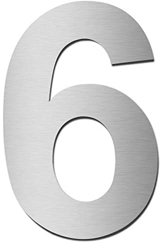 MOCAVI HS10 Hausnummer Edelstahl V4A selbstklebend Höhe 5,5-7,5 cm Edelstahl-Haustürnummer modern, Hausnummer:6