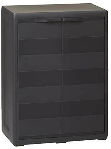 vidaXL Gartenschrank mit 1 Regal Haushaltsschrank Kunststoffschrank Spindschrank Schrank Spind Terrassenschrank Balkonschrank Schwarz