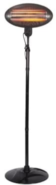 Perel Terrassen-Heizstrahler, 2000 W, Quartz, Zugschalter, Kippschutz, 3 Heizstufen, höhenverstellbar, spritzwassergeschützt, Metall, Schwarz