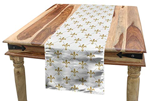 ABAKUHAUS Blume Tischläufer, Vintage Style Lilien, Esszimmer Küche Rechteckiger Dekorativer Tischläufer, 40 x 225 cm, Gelb Weiß
