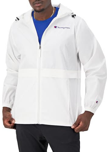 Champion Herren, Stadium Full-Zip, Wind, Water Resistant Jacket for Men Jacke, Weiß, Größe S – kleines Schrift-Logo, XXL