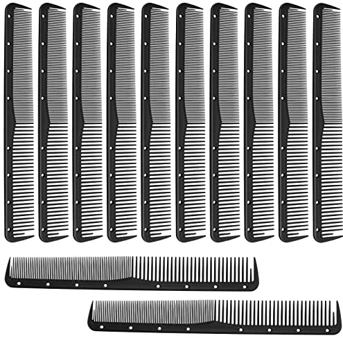 Leinuosen 12 Pcs Carbon Fine Cutting Comb for Salon Hairdressing, Heat Resistant Barber Comb (Black)
