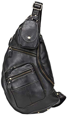 Hebetag Vinatge Leather Sling Bag Crossbody Backpack for Men Travel Outdoor Hiking Large Cool Shoulder Chest Pack Bags Daypack