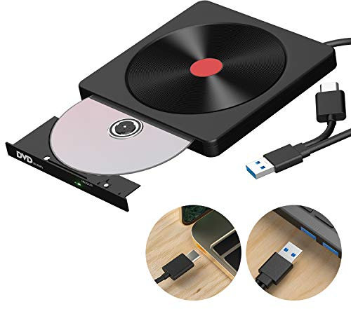 AMIGIK Masterizzatore CD DVD Externo, USB 3.0 e Tipo-C Portatile Unità DVD/CD +/- RW ROM, Lettore CD Esterna per PC/Notebook/Win 10/8/7/XP/Vista/Linux/Mac OS, Rosso