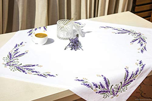LUCAS-S FM007 Lavender Cross Stitch Kit Tablecloth, Cotton, Multi-Colour, 75 x 75 cm