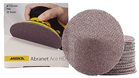 Mirka Abranet Ace HD Netz Schleifscheiben Ø 125mm Klett/Korn P40 / 25 Stk / AH23202540 / Für 125mm Exzenter und Schleifmaschinen/zum Schleifen von harten Oberflächen, Holz, Spachtel, Lack, Metall