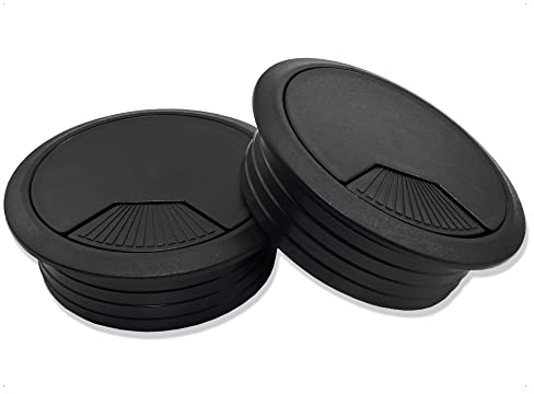 Mprofi MT® 2 X Kabeldurchführung Schreibtisch – Kabeldurchführung aus Schwarzem Kunststoff – Kabeldurchlass 60mm Rund – Tisch, Schreibtisch Durchführung – Kabellochabdeckung Schwarz KC/60/2