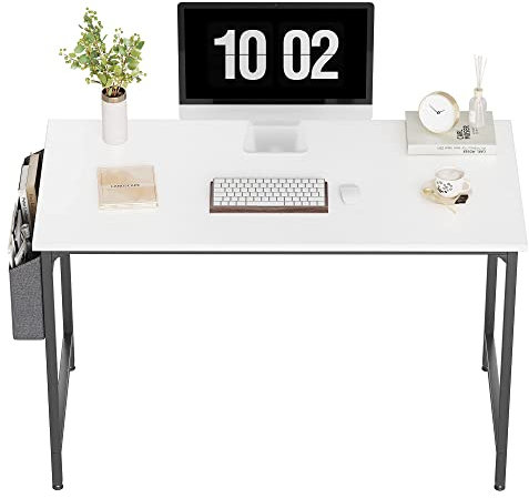 CubiCubi Study Computer Desk 100cm Home Office Writing Small Desk, Modern Simple Style PC Table, Black Metal Frame, White