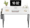 CubiCubi Study Computer Desk 100cm Home Office Writing Small Desk, Modern Simple Style PC Table, Black Metal Frame, White