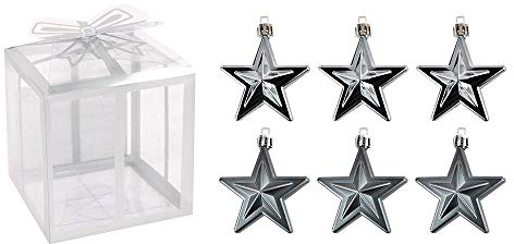 Ideen mit Herz Baumschmuck | Sterne | 6 Stück | 6 x 2,8 x 7,5 cm | zum Aufhängen | Weihnachtsbaumschmuck, Weihnachtsbaumanhänger, Deko für den Weihnachtsbaum (grau)