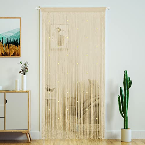 YaoYue Perlenvorhang Tür Fadenvorhänge für Tür Quasten Perlen hängende Fransen Hippie Raumteiler Fenster Flur Eingang Wandschrank Schlafzimmer Privatsphäre Dekor (100 x 200 cm, beige)