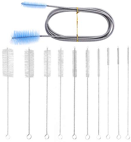 Scovolino Spazzola spazzolino,Spazzola lunga flessibile per pulire il frigorifero e 10Pcs Spazzola per tubi Spazzola per beccuccio del bollitore Scovolini per tubi Spazzola per tubo di scarico della