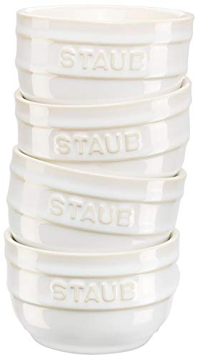 Staub 40508-157 Ramkan 3,5 Zoll (9 cm), 4-teiliges Set, Elfenbein, Keramik, kleines Schüssel-Set, mikrowellengeeignet