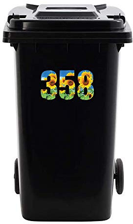 4 Set of Personalised Sunflower Wheelie Bin Number(0-999) Self Adhesive Waterproof Vinyl Stickers - Ideal for Out Door Wheelie Bins Garbage Bins Dustbin # Sara Prints
