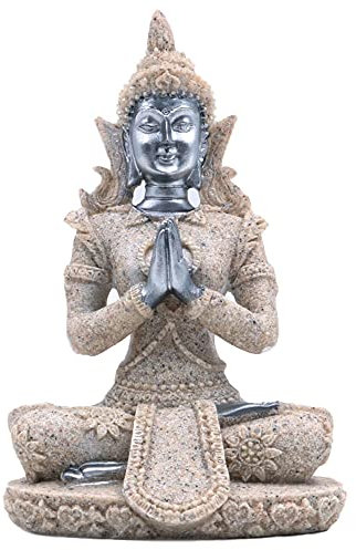 ANCLLO The Hue Arenaria Meditazione Statua di Buddha Scultura Figurina intagliata a Mano Nero Dorato #8131