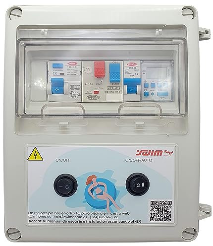 SWIMHOME Cuadro Eléctrico para Piscina Iluminación y Motor | Guardamotor y Transformador | Sin Controlador | 60W 12DC | Bomba de Agua 1CV 4-6.3A