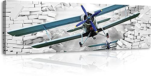 Bilder Panorama Flugzeug Kinderzimmer Kinder Jungs Modern Leinwandbilder Wandbild Kunstdruck Wandbilder Wand Bild auf Leinwand UV-Beständig Geruchsfrei Aufhängefertig (PP10407, O3 (145 x 45 cm))