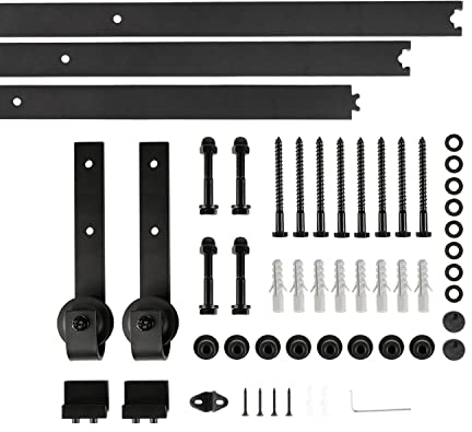 300cm Binario per Porta Scorrevole Kit Acciaio Inossidabile Guida scorrevole in acciaio inox per porte singole in legno, Set di pulegge per appendiabiti per porta del fienile