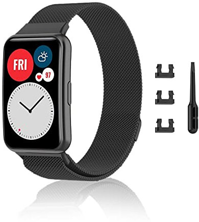 Niboow Armband für Huawei Watch Fit/Fit New/Fit Elegant/Fit SE, Edelstahl Einstellbar Ersatzband, Magnetversch Uhrenarmband für Huawei Watch Fit/Fit New/Fit Elegant/Fit Special Edition - Schwarz
