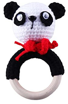 Handgefertigter Beißring Rassel Baby Holz Häkeln Tier Muster Greif Zähne Ring Baby Beißring Rassel