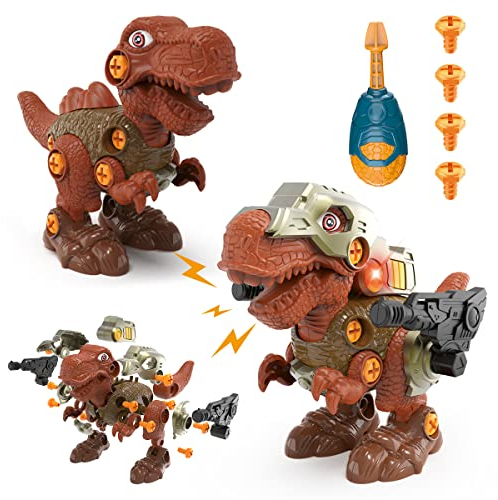 GILOBABY Dinosaurier Spielzeug, 2 in 1 DIY Montage Dino Spielzeug mit Schraubendreher, Licht und Brüllen, Lernspiele Kinderspielzeug Geschenk für Jungen Mädchen Geburtstag ab 3 Jahre (T-Rex)