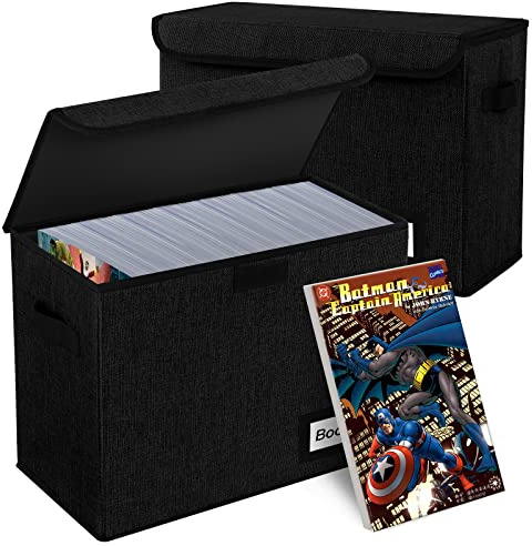 YNSZAS Comic-Buch-Aufbewahrung, Comic-Buchbox, 40,1 x 19,8 x 30 cm, faltbare Comic-Kurzbox, für 160–180 Comic-Bücher (schwarz)