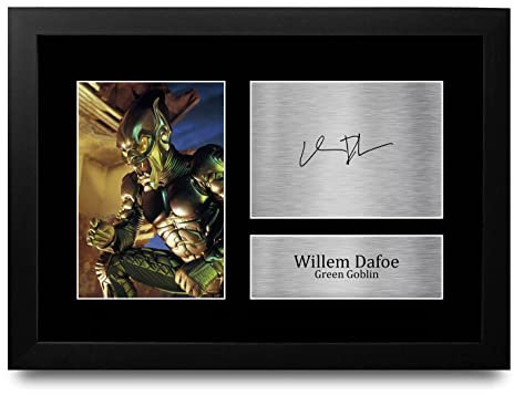 HWC Trading FR A4 Willem Dafoe Spider-Man Green Goblin Geschenke Geducktes Signiertes Autogramm Foto für Fans von Film Memorabilien - A4 Framed