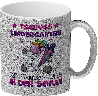 Tschüss Kindergarten Einhorn Glitzer-Kaffeebecher für die Einschulung als Geschenkidee für die Schultüte deiner Kinder Glitzer-Glitzer-Kaffeebecher Der Glitzer-Kaffeebecher ist