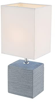 Kleine LED Tischleuchte mit Keramikfuß und Stoffschirm Grau, Höhe 29cm