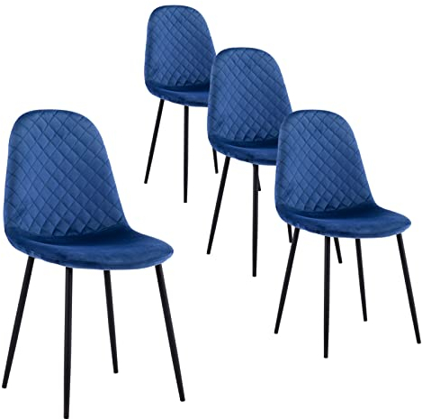 GOLDFAN Esszimmerstühle 4er Set Moderne Wohnzimmerstuhl Polsterstühle mit Schwarze Metallbeine Scandinavian Vintage Samt, Blau
