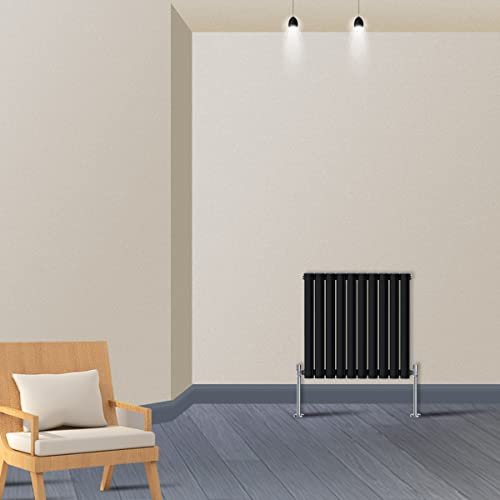Warmehaus Horizontal Column Designer Radiator Oval Panel Single Black 600x590mm - Modern Central Heating Space Saving Radiators - Perfect for Bathrooms, Kitchen, Hallway, Living Room