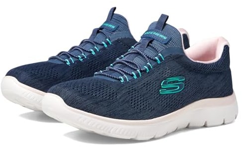 Skechers Damen Summits Fun Flare Turnschuhe, Navy Mesh/Pink & Turquoise Trim, 37.5 EU