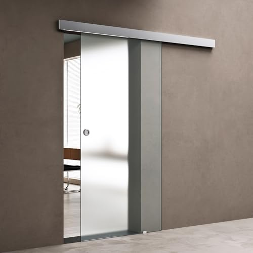 doporro Porte Coulissante Porte Glissante pour L'Intérieur 77,5 x 205cm | Verre de Sécurité Opaque, Poignée Ronde, Distance au Mur 25mm, Amalfi TS12-775