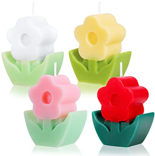 4 Stück Kerze Teelichter,Kerzen in Blumenform,Kerzen Duftkerzen,ästhetische Kerzen,Blumen Teelichter,Cute Candles Aesthetic Candle,Duftkerzen Geschenk für Hochzeit,Geburtstag,Spa,4 Farben