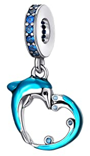 Damen Delphin Charms Anhänger 925 Sterling Silber Meer Charms für Europäischen Armband Halskette Blaue Charm Herz Geburtstag Muttertag Geschenk
