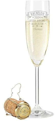 GRAVURZEILE Leonardo Sektglas mit Gravur - Bachelor 2025 - Bester Jahrgang Aller Zeiten - Personalisiert mit Namen - Schönes Geschenk für Sie & Ihn zum Abi & Ausbildung Abschluss