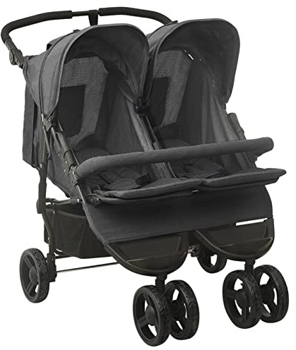 Geschwisterwagen, JUNZAI ZwillingsBabywagen, Geschwisterbuggy, Double Stroller, DoppelBabywagen, Anthrazit Stahl