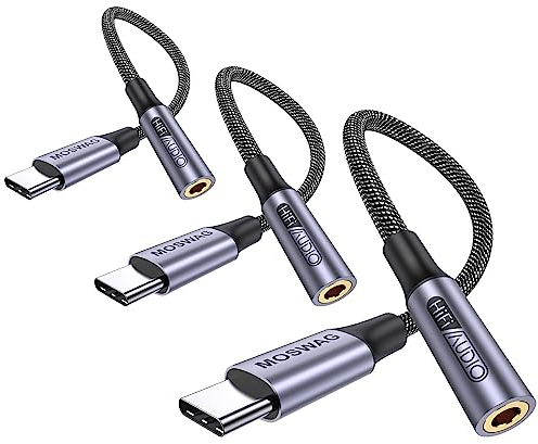 MOSWAG USB Typ C auf 3.5mm Kopfhörer Jack Adapter, Audio USB C auf Aux Dongle Kabel für iPhone 16 Pro Max/16 Pro/16 Plus/16/15 Pro/15, Samsung Galaxy S24 S23 S22 S21 S20, Huawei, Pixel, ipad und mehr